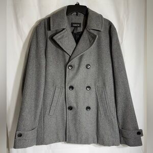 Claiborne Gray Men’s Wool Blend Double-Breasted PeaCoat, Sz M